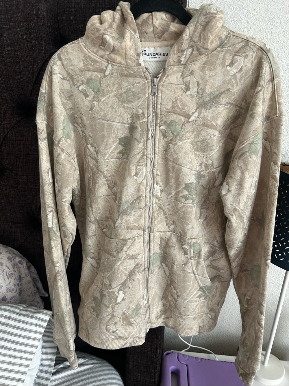 No Boundaries Oversized Fit Camouflage Hoodie - Tan/Green